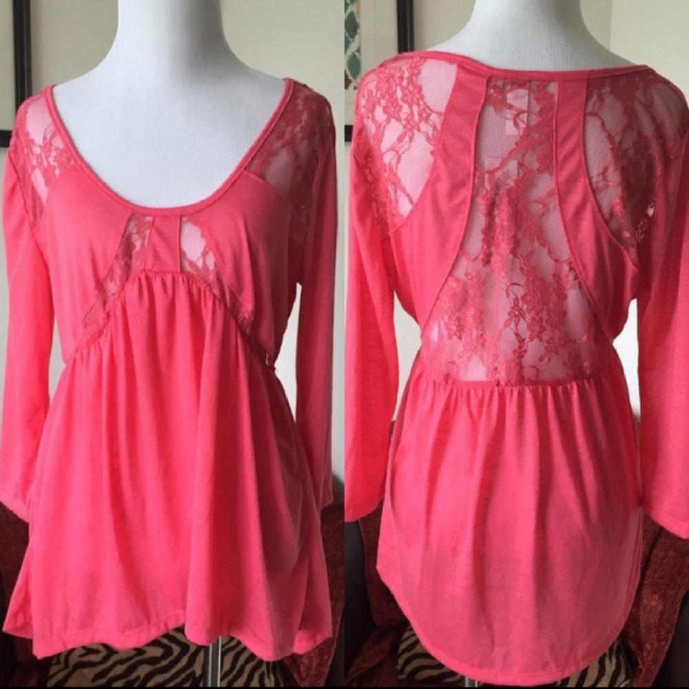 Romantic Rebel Pink sheer lace top